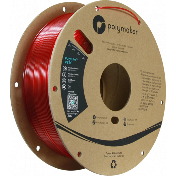 PolyLite PETG Rosso traslucido - 1.75mm - 1 kg